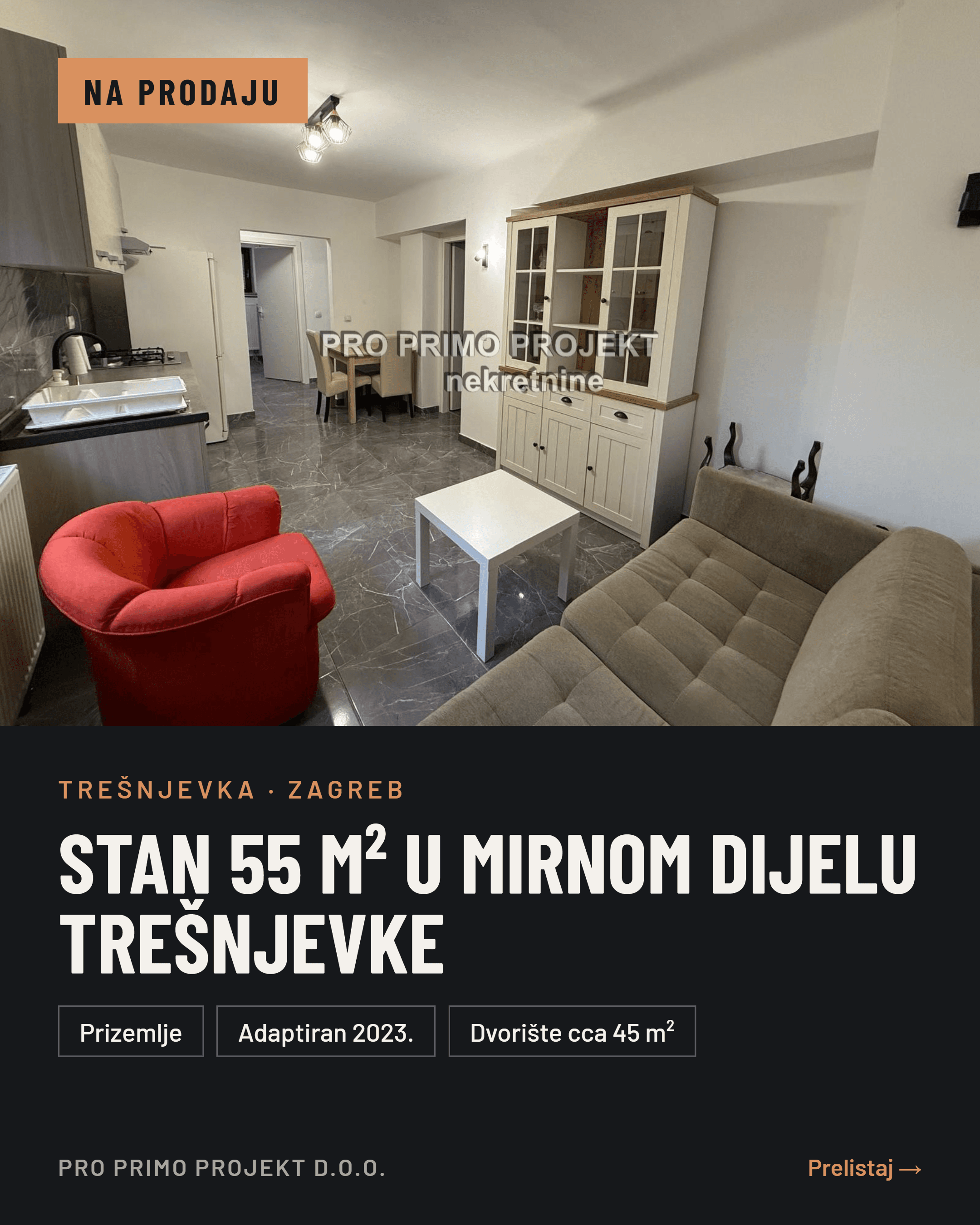 PRODAJA STANA, ZAGREB, TREŠNJEVKA, 55 m², prizemlje, s dijelom dvorišta i potkrovlja