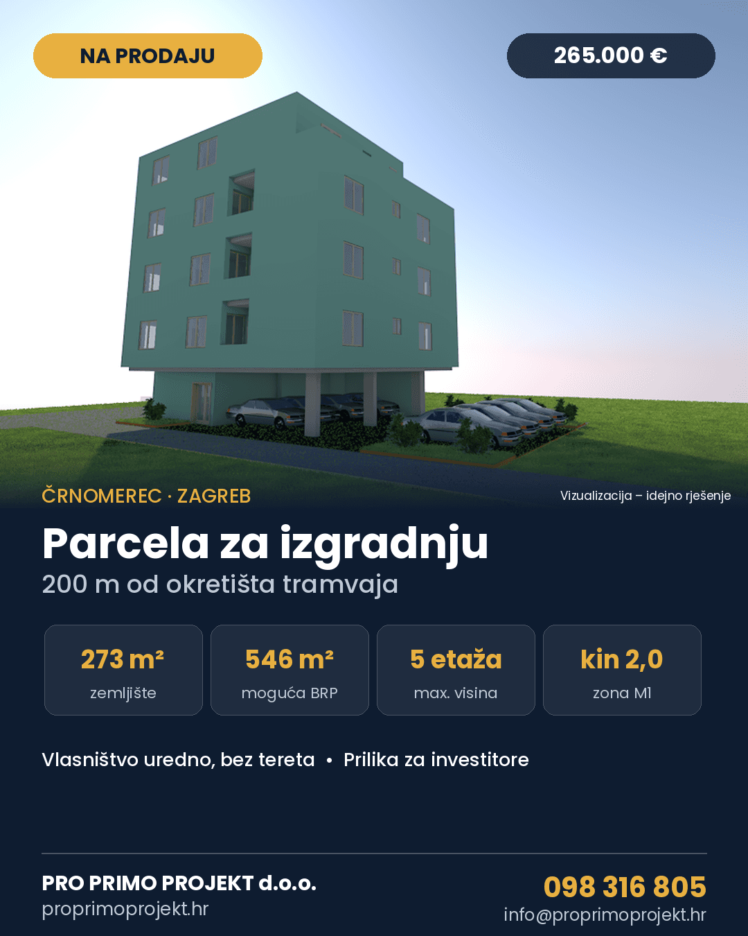 Građevinsko zemljište atraktivno Zagreb Črnomerec 546 m2 PRILIKA